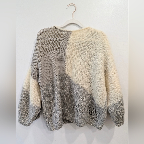 Large vintage mohair hand knit sweater mauve and ivory retro sweater womens - Picture 6 of 8